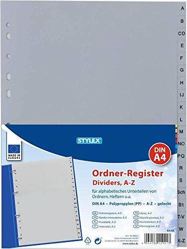Ordner Register DIN A4 von A-Z aus PP grau von Stylex