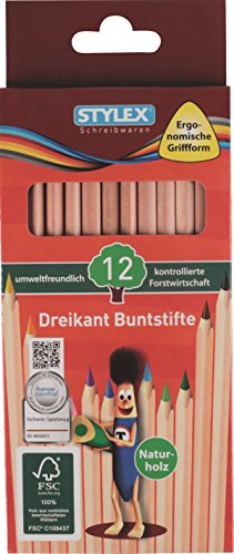Stylex 26005 Dreikant Buntstifte, Natur FSC Holz, 12-er Set, 12 Stück (1er Pack) von Stylex