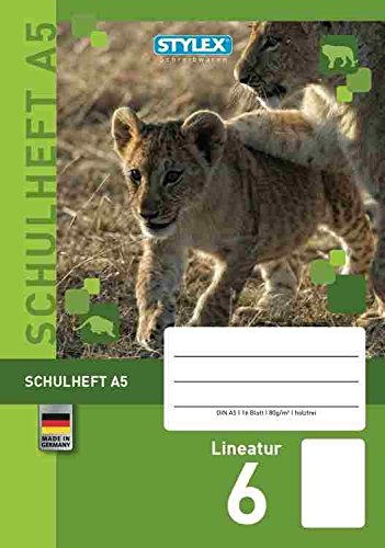 STYLEX 29706 Schulheft mit tollen Tiermotiven, Verschiedene Lineaturen, DIN A5, 16 Blatt von Stylex