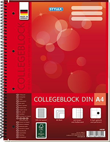 STYLEX Spiral Kollegeblock A4, 80 Blatt kariert von Stylex