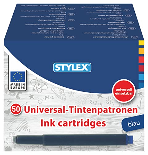 Stylex 23017 - Universal-Tintenpatronen in praktischer Aufbewahrungsbox, königsblau, 50 Stück von Stylex