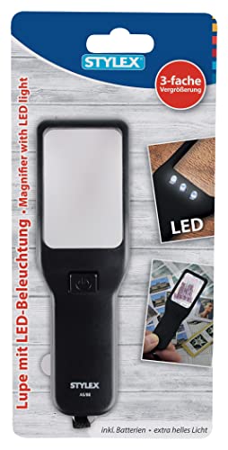 Stylex 31254 - Lupe mit LED-Beleuchtung, 3-fach Vergrößerung, schwarz, 120 x 38 x 12 mm, 1 Stück von Stylex