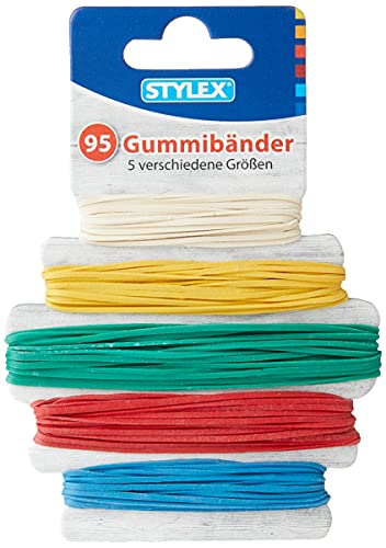 Stylex 31321 - Gummibänder, 95 Stück in 5 verschiedene Farben und Größen im Durchmesser von 90 mm, 120 mm, 130 mm, 150 mm, 180 mm sortiert von Stylex