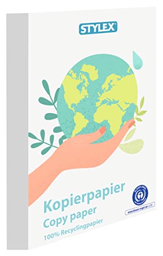 Stylex 40780 - Fotokopierpapier, DIN A4, 500 Blatt, aus 100% recyceltem Papier, für Laserdrucker, Inkjetdrucker und Fax, Weiß von Stylex