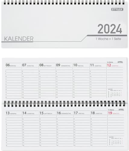 Stylex 43756 Schreibtisch Querkalender 2024-32 Blatt - 1Woche Pro Seite 28x11cm, weiss von Stylex
