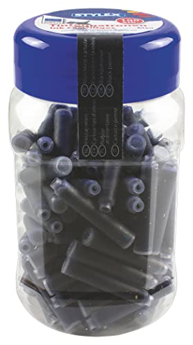 Stylex 43821 - Tintenpatronen in praktischer Aufbewahrungsbox, königsblau, Standard-Tintenpatronen, 100 Stück von Stylex