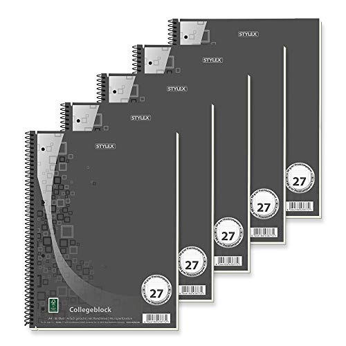 Stylex 43877-P5 - Collegeblock mit Premiumpapier, liniert, DIN A4, 80 Blatt, 90 g/m² Spiralbindung, 5 Stück von Stylex