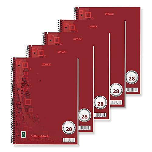 Stylex 43878-P5 - Collegeblock mit Premiumpapier, kariert, DIN A4, 80 Blatt, 90 g/m² Spiralbindung, 5 Stück von Stylex