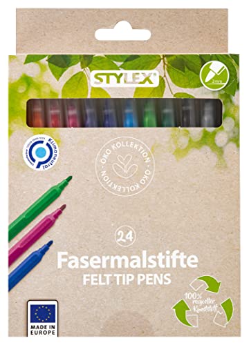 Stylex 64124 - Fasermalstifte „ÖKO-Collection“ aus 100% recyceltem Kunststoff, 2 mm Malspitze, 24 Farben im Kartonetui von Stylex
