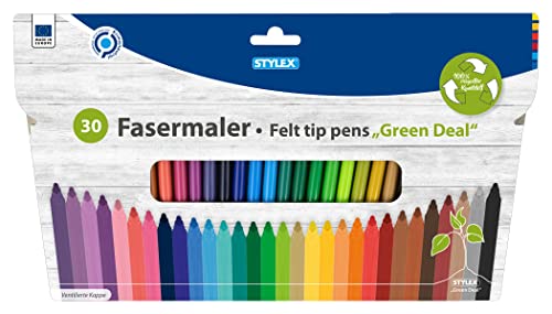 Stylex 64305 - Fasermalstifte aus recyceltem Kunststoff, 2 mm Spitze, mit ventilierter Kappe, 30 Stück von Stylex