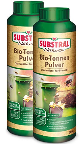 Substral Naturen Biotonnenpulver gegen Maden, Mülltonnenpulver für den Biomüll, gegen Madenbefall und ungenehme Gerüche in der Biotonne, vermindert Fliegenmaden- und Schimmelentwicklung, 2 x 600g von Substral