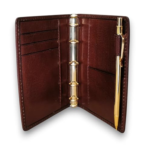 Succes Deluxe Diplomat Mini Cognac Braun Leder Organizer A8 Ringbuch Agenda offen mit Glanz Optik • 11,5 x 8,5 cm Terminplaner 11 mm Ringmechanik PM111DL05 von Succes