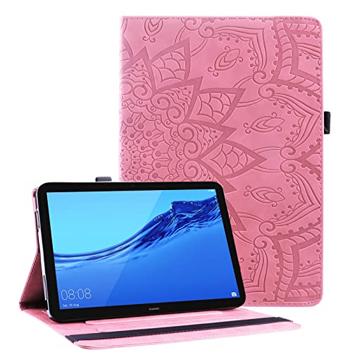 Succtop Huawei Mediapad T5-10 10,1 Zoll Schutzhülle PU-Leder Weiche TPU Case Flip Stand Stifthalter Kartenschlitz Brieftasche Tablet Hülle für Huawei Mediapad T5 10.1" Mandala Blumenmuster - Rosa von Succtop