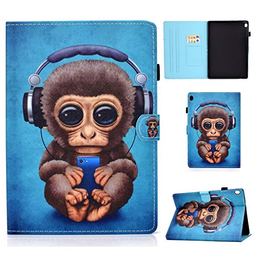 Succtop Hülle für Lenovo Tab M10 10.1 PU Leder Folio Cover mit Standfunktion Brieftasche Stiftband Tablet Schutzhülle Lenovo M10 (TB-X505F TB-X505L TB-X605FTB-X605L)/ P10 10.1,Musik AFFE von Succtop