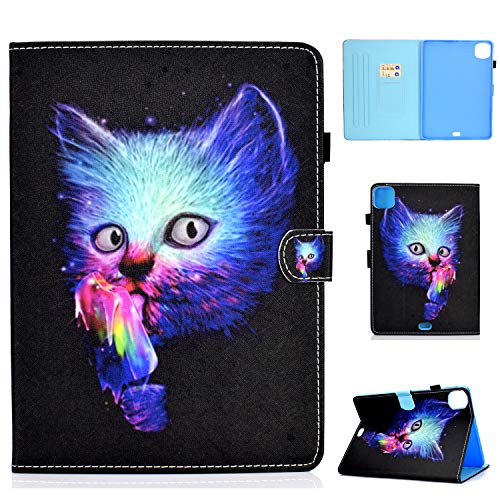 Succtop Kompatibel mit Hülle iPad Pro 11 Zoll 2018/2020, PU Leder Folio Flip Brieftasche Cover iPad Pro 11 Auto Schlaf/Wach Kartenschlitz für Schutzhülle iPad Pro 11 2020/2018,Bunte Katze von Succtop