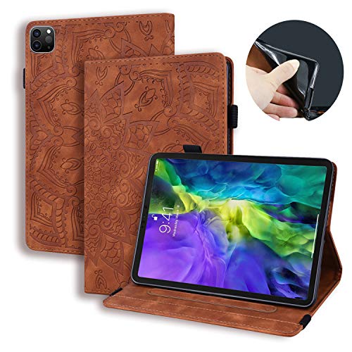 Succtop Kompatibel mit Hülle iPad Pro 11 Zoll 2020,PU Leder Brieftasche Cover Case iPad Pro 11" 2018 Stand Schutzhülle für iPad Pro 2018/iPad Pro 2020 11 Zoll, Mandala Blume,Braun von Succtop