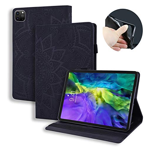 Succtop Kompatibel mit Hülle iPad Pro 11 Zoll 2020,PU Leder Brieftasche Cover Case iPad Pro 11" 2018 Stand Schutzhülle für iPad Pro 2018/iPad Pro 2020 11 Zoll, Mandala Blume,Schwarz von Succtop