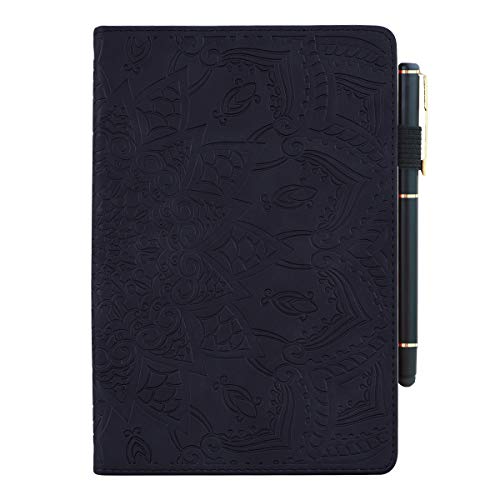 Succtop Samsung Tab A 10.5 2018 Schutzhülle PU Leder Folio Flip Case Stifthalter Kartenschlitz Brieftasche Tablet Hülle Hülle Samsung Galaxy Tab A 10.1 Inch SM-T590/SM-T595 Mandala Blumen - Schwarz von Succtop