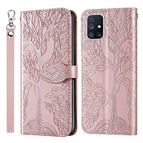 Succtopy Handyhülle für Galaxy A51, PU Leder Blattförmige Folio Flip Kartenpaket Schutzhülle Samsung Galaxy A51 Cover Case, Lanyard Hülle Samsung Handy A51/M40S 4G 6.5 Zoll 2020, Roségold von Succtopy