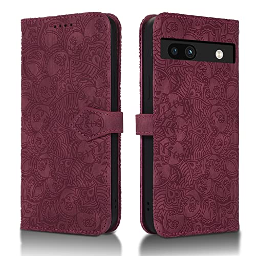 Succtopy Handyhülle für Google Pixel 7a - PU Leder Klapphülle mit Kartenfächer und Standfunktion, Flip Wallet Cover Schutzhülle, Rotwein von Succtopy
