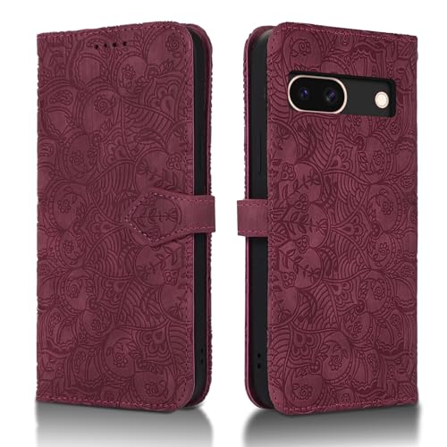 Succtopy Handyhülle für Google Pixel 8a 5G - PU Leder Klapphülle Mit Kartenfächer und Standfunktion - Flip Wallet Cover Case Schutzhülle - Rotwein von Succtopy