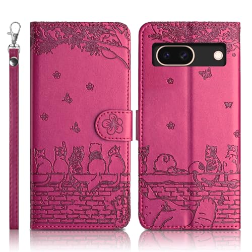 Succtopy Handyhülle für Google Pixel 8a 5G Premium PU Lederhülle Google Pixel 8a 5G Klappbar Flip Case Tasche Magnet Kartenfach Standfunktion Schutzhülle Google Pixel 8a 5G Rosarot von Succtopy