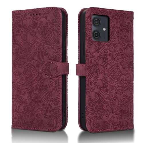 Succtopy Handyhülle für Motorola Moto G54 5G PU Leder Hülle mit Kartenfächer und Standfunktion für Motorola Moto G54 5G Klapphülle Flip Wallet Cover Case Schutzhülle Motorola Moto G54 5G Rotwein von Succtopy