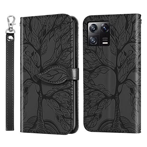 Succtopy Handyhülle für Xiaomi 13,PU Leder Hülle mit Kartenfächer und Standfunktion für Xiaomi 13,Lederhülle Flip Wallet Case Schutzhülle für Xiaomi 13,Baum Schwarz von Succtopy