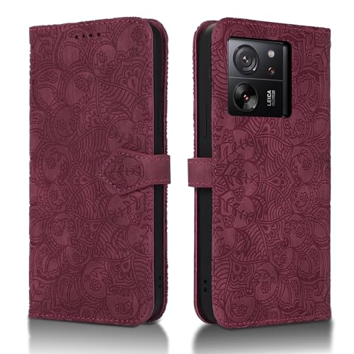 Succtopy Handyhülle für Xiaomi 13T 5G PU Leder Hülle mit Kartenfächer und Standfunktion für Xiaomi 13T 5G Klapphülle Flip Wallet Cover Case Schutzhülle Xiaomi 13T 5G Rotwein von Succtopy