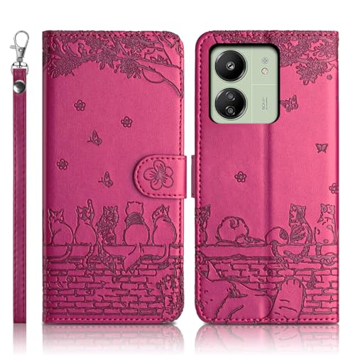 Succtopy Handyhülle für Xiaomi Redmi 13C Premium PU Lederhülle Xiaomi Redmi 13C/ Poco C65 Klappbar Flip Case Tasche Magnet Kartenfach Standfunktion Schutzhülle Xiaomi Redmi 13C/ Poco C65 Rosarot von Succtopy