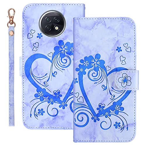 Succtopy Handyhülle für Xiaomi Redmi Note 9T Hülle, PU Leder Folio Flip Handy Schutzhülle Redmi Note 9T Standfunktion Cover Case mit Band Phone Hülle Klapphülle Redmi Note 9t Tasche, Blau von Succtopy