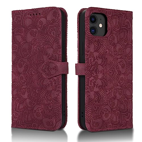 Succtopy Handyhülle für iPhone 11 6.1" PU Leder Hülle mit Kartenfächer und Standfunktion für iPhone 11 Klapphülle Flip Wallet Cover Case Schutzhülle iPhone 11 6.1 Zoll - Rotwein von Succtopy