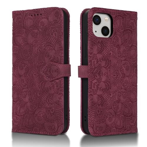 Succtopy Handyhülle für iPhone 13 6.1 Zoll - PU Leder Klapphülle Mit Kartenfächer und Standfunktion - Flip Wallet Cover Case Schutzhülle - Rotwein von Succtopy