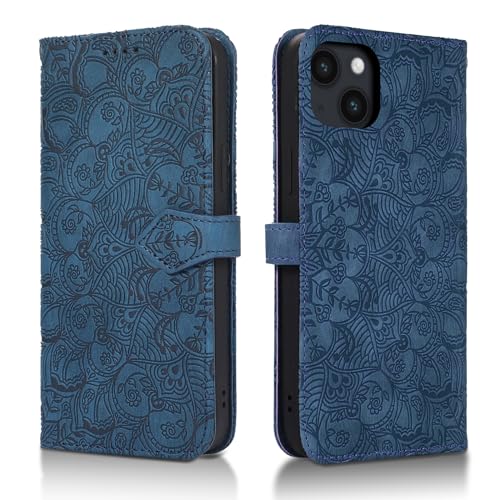 Succtopy Handyhülle für iPhone 14 6.1 Zoll PU Leder Hülle mit Kartenfächer und Standfunktion für iPhone 14 6.1 Zoll Klapphülle Flip Wallet Cover Case Schutzhülle iPhone 14 6.1 Zoll Blau von Succtopy