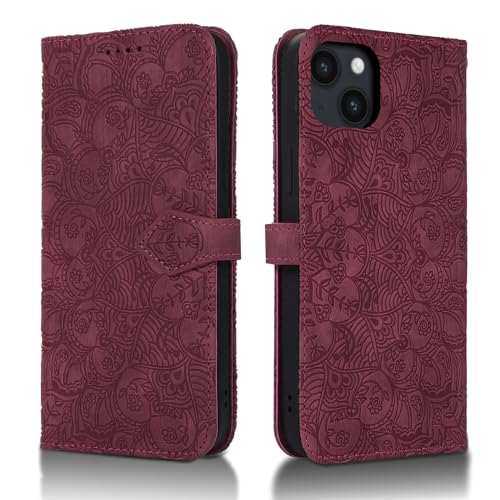 Succtopy Handyhülle für iPhone 14 6.1 Zoll - PU Leder Hülle Mit Kartenfächer und Standfunktion - Klapphülle Flip Wallet Cover Case Schutzhülle - Rotwein von Succtopy