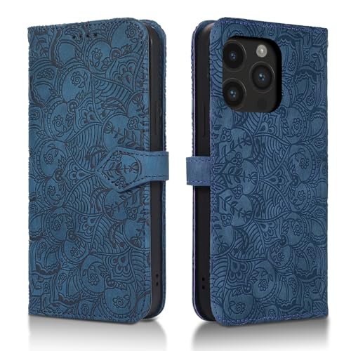 Succtopy Handyhülle für iPhone 15 Pro 5G PU Leder Hülle mit Kartenfächer und Standfunktion Klapphülle Flip Wallet Cover Case Schutzhülle Blau von Succtopy