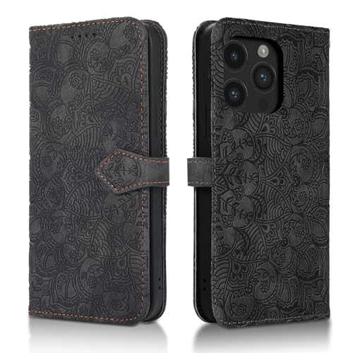 Succtopy Handyhülle für iPhone 15 Pro 5G PU Leder Hülle mit Kartenfächer und Standfunktion Klapphülle Flip Wallet Cover Case Schutzhülle Schwarz von Succtopy