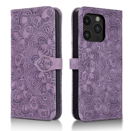 Succtopy Handyhülle für iPhone 15 Pro 5G PU Leder Hülle mit Kartenfächer und Standfunktion Klapphülle Flip Wallet Cover Case Schutzhülle Violett von Succtopy