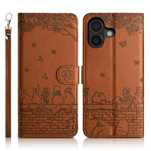 Succtopy Handyhülle für iPhone 16 5G Premium PU Lederhülle für iPhone 16 5G Klappbar Flip Case Tasche Magnet Kartenfach Standfunktion Schutzhülle Braun von Succtopy