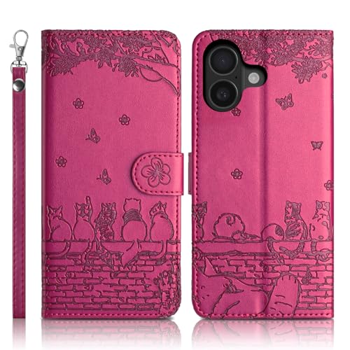 Succtopy Handyhülle für iPhone 16 5G Premium PU Lederhülle für iPhone 16 5G Klappbar Flip Case Tasche Magnet Kartenfach Standfunktion Schutzhülle Rosarot von Succtopy