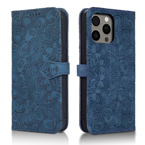 Succtopy Handyhülle für iPhone 16 Pro Max 5G PU Leder Hülle mit Kartenfächer und Standfunktion für iPhone 16 Pro Max 5G Klapphülle Flip Wallet Cover Case Schutzhülle Blau von Succtopy