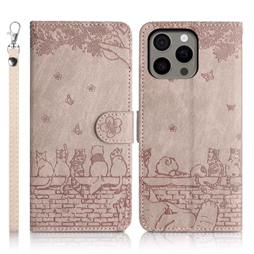 Succtopy Handyhülle für iPhone 16 Pro Max 5G Premium PU Lederhülle für iPhone 16 Pro Max 5G Klappbar Flip Case Tasche Magnet Kartenfach Standfunktion Schutzhülle Grau von Succtopy