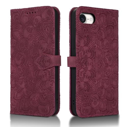 Succtopy Handyhülle für iPhone 16e 5G Premium PU Leder Klapphülle [Standfunktion] [Kartenschlitzen] [Magnetverschluss] kompatibel mit iPhone 16e 5G Schutzhülle Rotwein von Succtopy