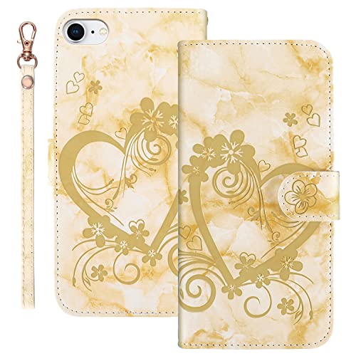 Succtopy Handyhülle für iPhone 8 iPhone 7 Hülle, iPhone SE 2020 Hülle, PU Leder Folio Flip Wallet Handy Schutzhülle iPhone SE 2020 Klappbar Cover Case Klapphülle iPhone 8/7, Gelb von Succtopy
