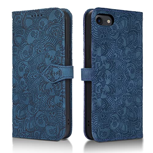 Succtopy Handyhülle für iPhone SE 2022/2020/7/8 - 4.7" PU Leder Hülle Mit Kartenfächer und Standfunktion, Flip Wallet Schutzhülle - Blau von Succtopy