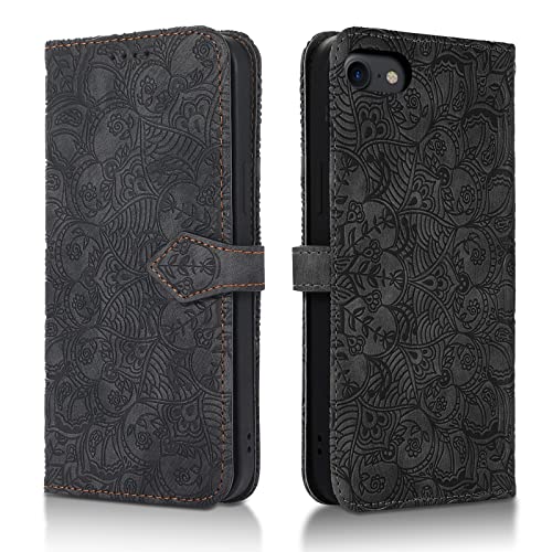 Succtopy Handyhülle für iPhone SE 2022 / iPhone SE 2020 / iPhone 7 / iPhone 8-4.7" PU Leder Hülle mit Kartenfächer und Standfunktion Flip Wallet Schutzhülle iPhone SE 2022 / SE 2020/8 / 7 - Schwarz von Succtopy
