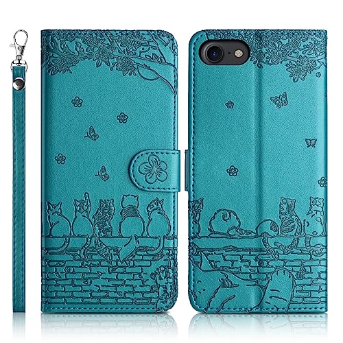 Succtopy Handyhülle iPhone SE 2022/iPhone SE 2020/iPhone 8/iPhone 7 Premium PU Lederhülle Klappbar Flip Case Tasche Magnet Kartenfach Standfunktion Schutzhülle iPhone SE 2022/SE 2020/8/7 - Blau von Succtopy