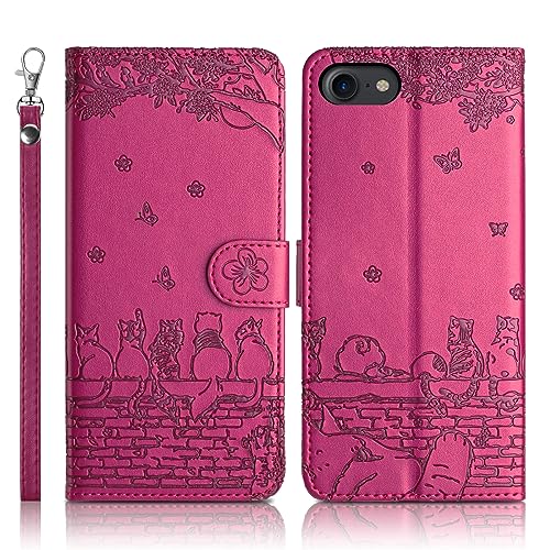 Succtopy Handyhülle iPhone SE 2022/iPhone SE 2020/iPhone 8/iPhone 7 Premium PU Lederhülle Klappbar Flip Case Tasche Magnet Kartenfach Standfunktion Schutzhülle iPhone SE 2022/SE 2020/8/7 - Rosarot von Succtopy