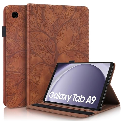 Succtopy Hülle Samsung Galaxy Tab A9 8.7 Zoll 2023 SM-X110/X115 Folio Flip PU Leder Schutzhülle Galaxy Tab A9 8.7" Stifthalter Stand Wallet Cover Case Tablet Hülle Samsung Tab A9 2023 Braun von Succtopy