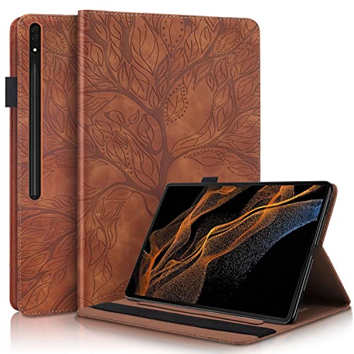 Succtopy Hülle Samsung Galaxy Tab S8 Ultra 14.6 Zoll 2022 Folio Flip PU Leder Schutzhülle mit S Pen Halter Stand Wallet Cover Case Tablet Hülle Samsung Galaxy Tab S8 Ultra SM-X900/SM-X906 Braun von Succtopy